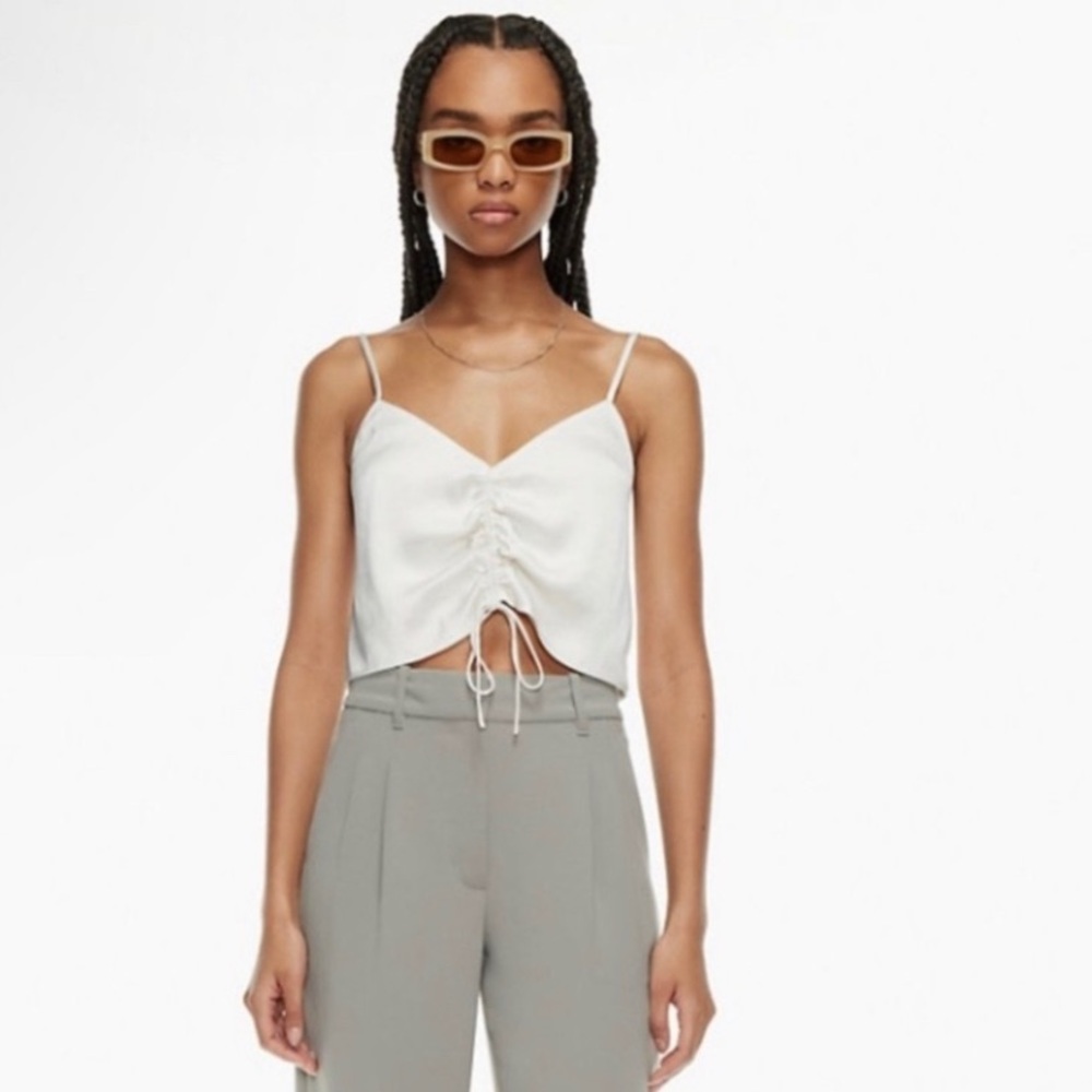 Aritzia Wilfred Light Birch Verso Ruched Tie Front Camisole Sz 2XS
